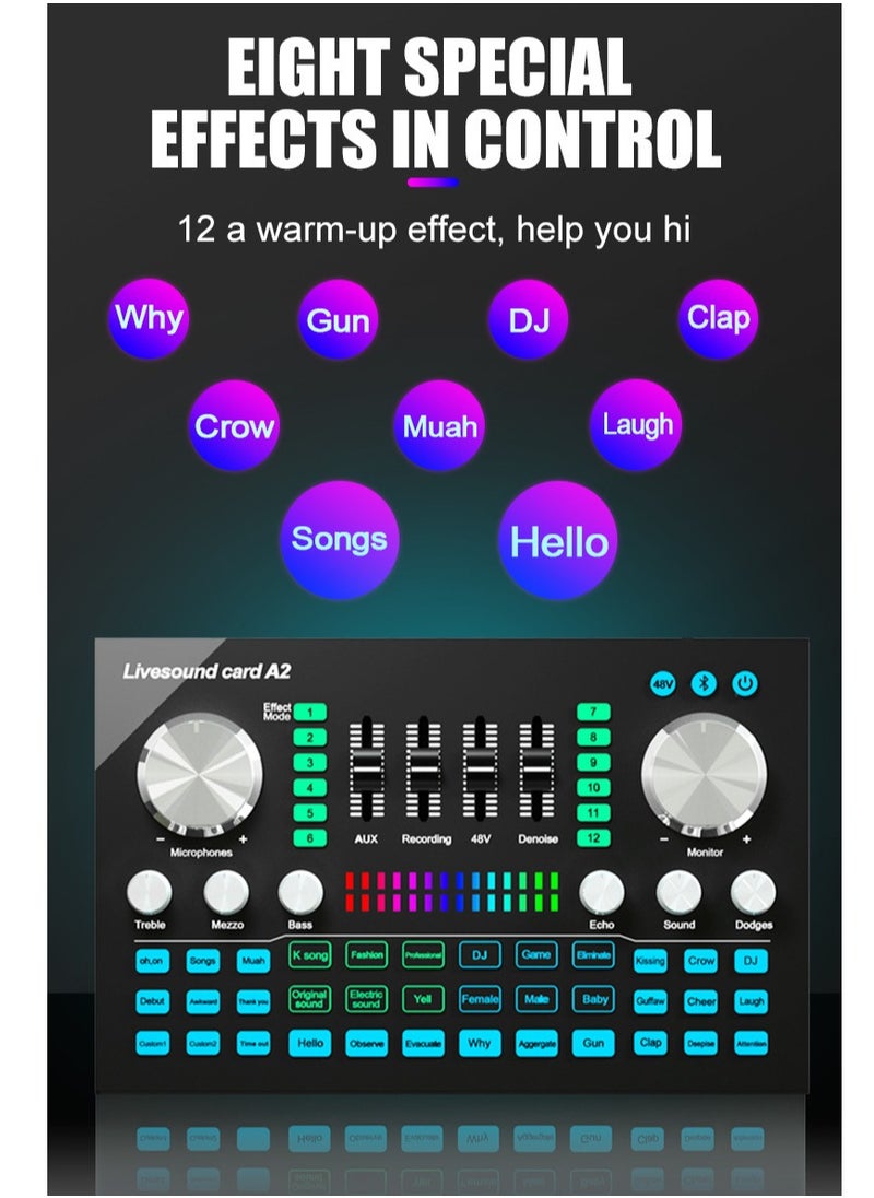 Generic - Audio Mixer Professional Live Sound Card Studio Record Soundcard Bluetooth Microphone Mixer Voice Changer Live Streaming Audio Sound Mixer for Streaming Podcasting Gaming - Image 1