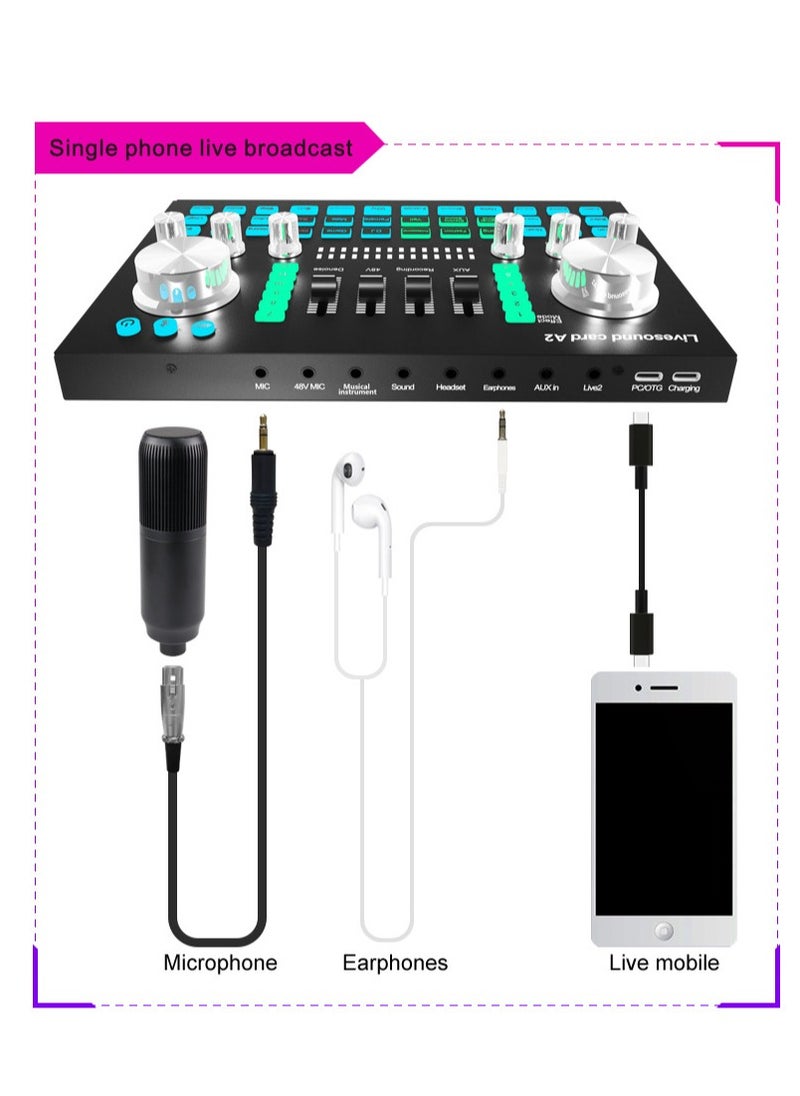Generic - Audio Mixer Professional Live Sound Card Studio Record Soundcard Bluetooth Microphone Mixer Voice Changer Live Streaming Audio Sound Mixer for Streaming Podcasting Gaming - Image 1