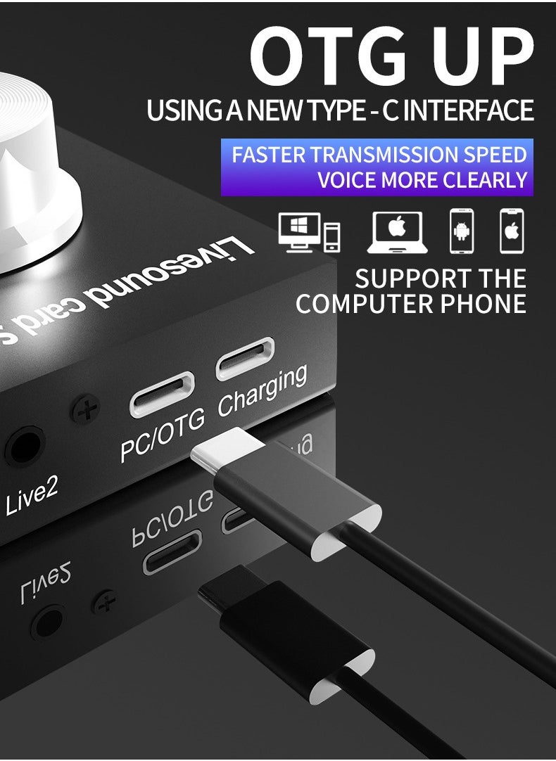 Generic - Audio Mixer Professional Live Sound Card Studio Record Soundcard Bluetooth Microphone Mixer Voice Changer Live Streaming Audio Sound Mixer for Streaming Podcasting Gaming - Image 1