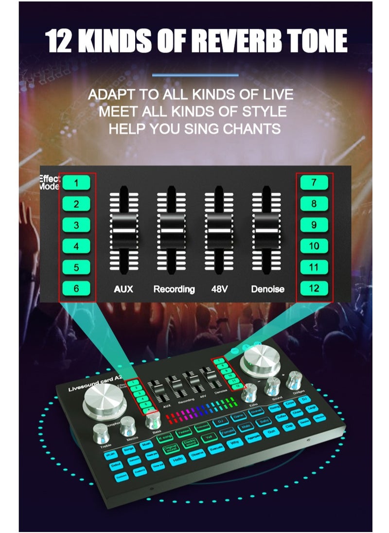 Generic - Audio Mixer Professional Live Sound Card Studio Record Soundcard Bluetooth Microphone Mixer Voice Changer Live Streaming Audio Sound Mixer for Streaming Podcasting Gaming - Image 1