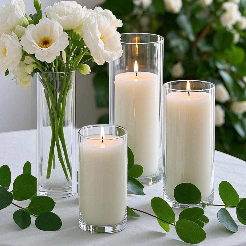 HomJoy 72 Pcs White Pillar Candles With Glass Candle Holders Clear Hurricane Candle Holders Glass Cylinder Vases For Centerpieces Wedding Party  Event  Home Office (36 Candles+36 Candle Hoders) - Image 4