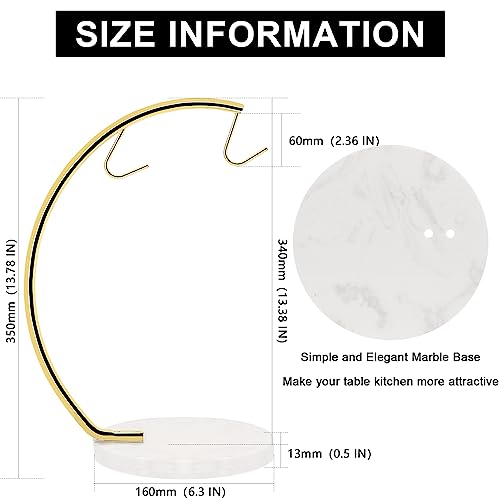 Livabber Banana Holder with Marble Base, Metal Banana Hanger Modern Tree Stand with Hook, Stylish Banana Keeper Fresh Fruit Storage Organizer Freestanding for Kitchen Countertop (Gold, Double Hook) - Image 2