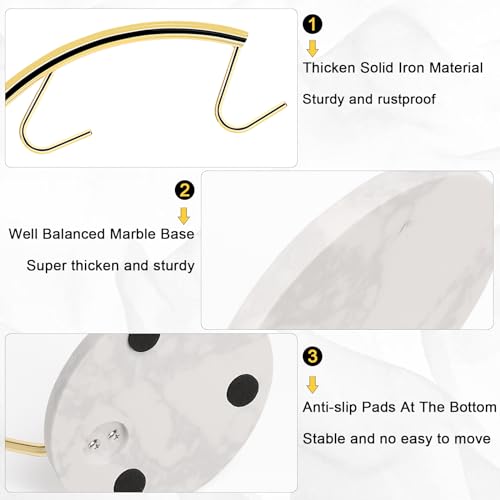 Livabber Banana Holder with Marble Base, Metal Banana Hanger Modern Tree Stand with Hook, Stylish Banana Keeper Fresh Fruit Storage Organizer Freestanding for Kitchen Countertop (Gold, Double Hook) - Image 3