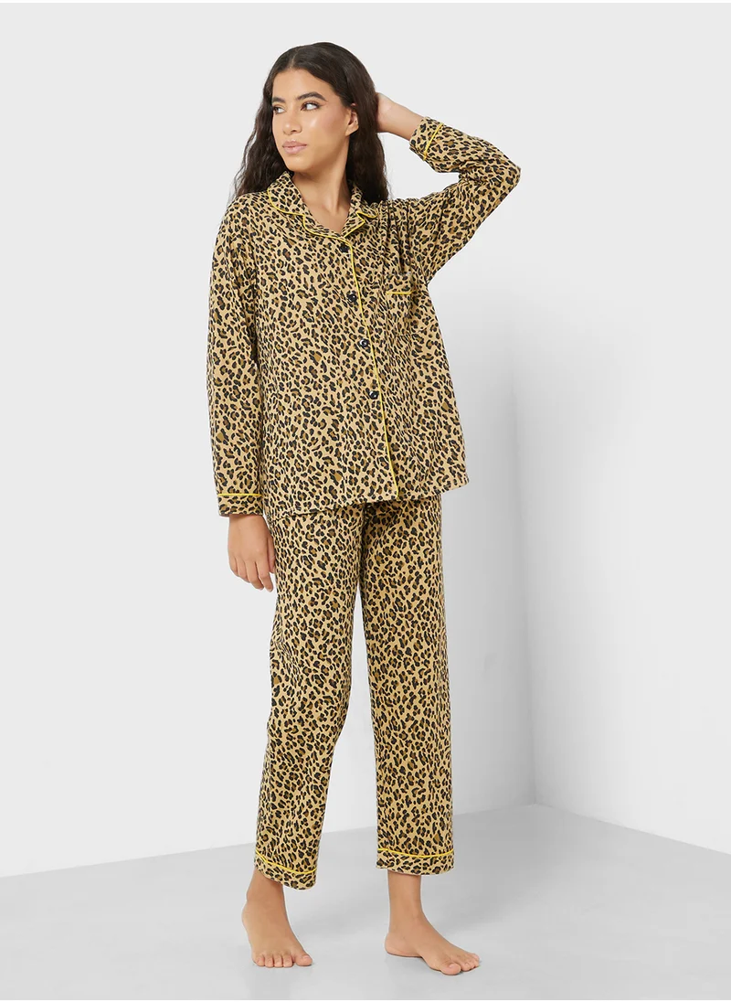 Ginger Leaopard Print Shirt & Pyjama Set