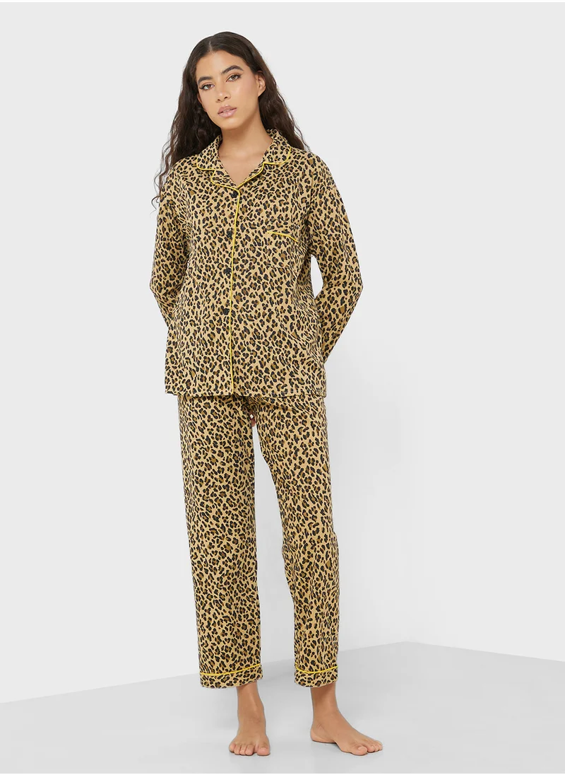 Ginger Leaopard Print Shirt & Pyjama Set