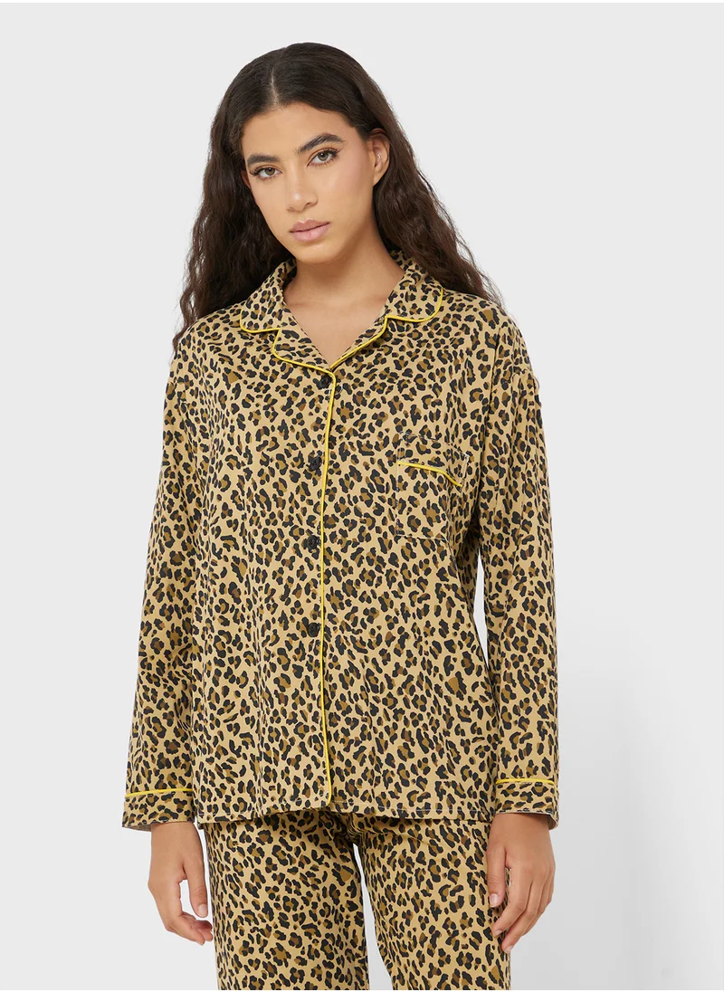 Ginger Leaopard Print Shirt & Pyjama Set