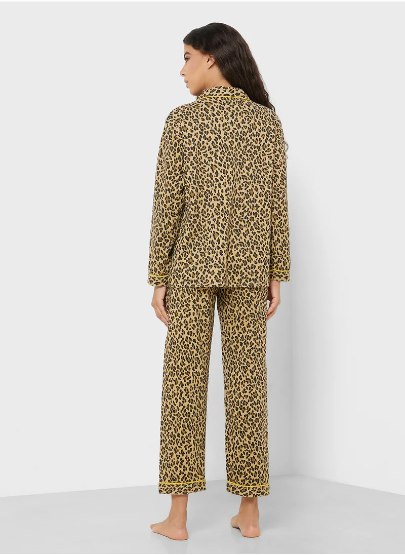 Ginger Leaopard Print Shirt & Pyjama Set