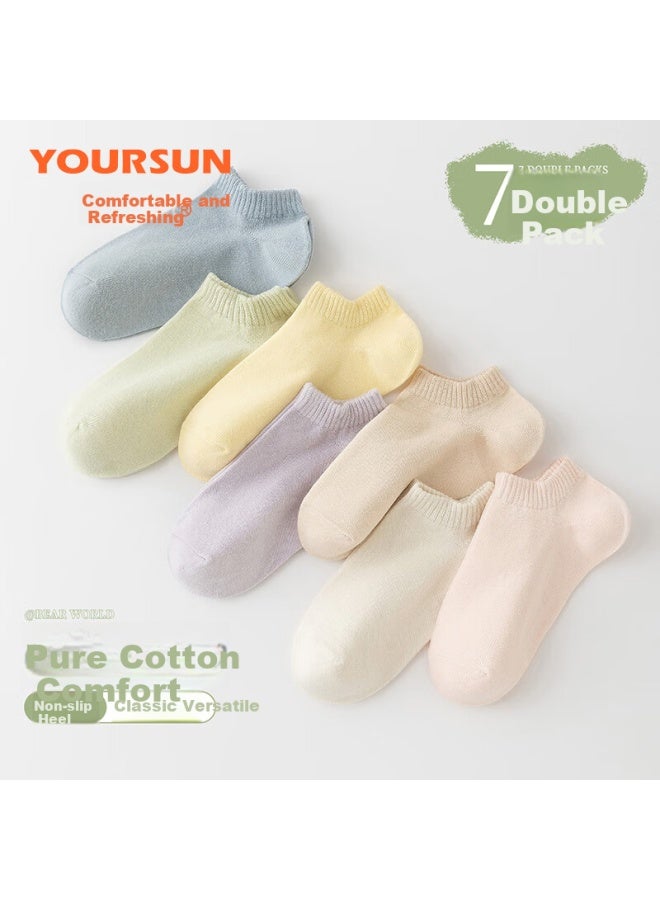 Your Sun Yiershuang 7 Pairs 100% Pure Cotton Socks, Women'S Short Socks, Antibacterial Dopamine Invisible Socks, Boat Socks, Non-Slip Heel Women'S Socks, One Size Fits All - Image 1