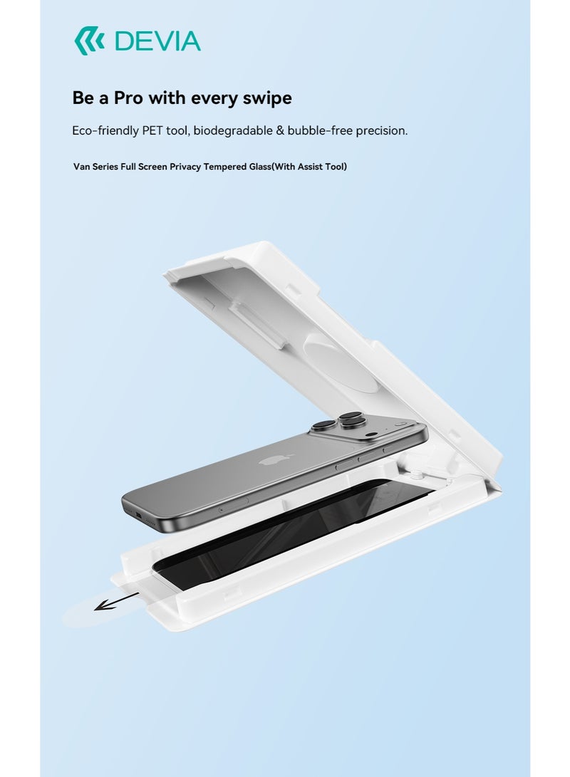 devia iPhone 17 Pro Privacy Screen Protector - 9H Hardness CSG Aluminum Tempered Glass with Auto-Fitting, Military Grade Scratch and Shatter Resistant Screen Protector, High Clarity, Water and Oil Repellent Coating - Image 2