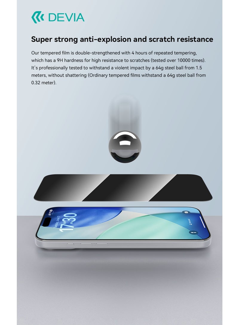 devia iPhone 17 Pro Privacy Screen Protector - 9H Hardness CSG Aluminum Tempered Glass with Auto-Fitting, Military Grade Scratch and Shatter Resistant Screen Protector, High Clarity, Water and Oil Repellent Coating - Image 5