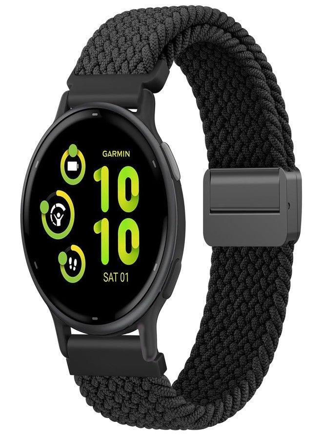 Meliya Braided Nylon Band Compatible With Garmin Vivoactive 5/Vivoactive 6/Vivoactive 3 Watch Bands, 20mm Soft Stretchy Replacement Strap for Garmin Venu/Venu Sq/Vivomove/Forerunner 55/158/165/245/645 (Black) - Image 1