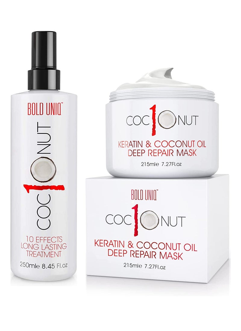 BOLD UNIQ - BOLD UNIQ Hair Mask with Coconut Oil and Keratin Protein & Coconut Heat Protection Spray Bundle - Intensive Moisturizing Repair for Dry-Damaged Hair - Image 1