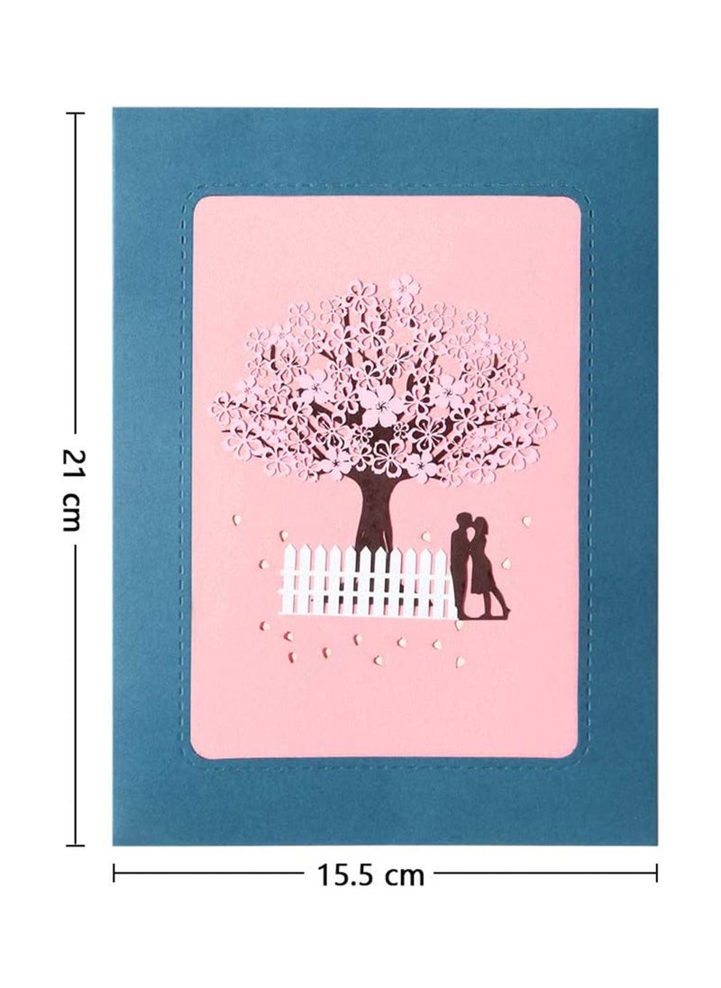 Generic 3D Pop-Up Wedding Anniversary Card with Romantic Lovers Beneath a Cherry Blossom Tree for Special Occasions  - Image 2