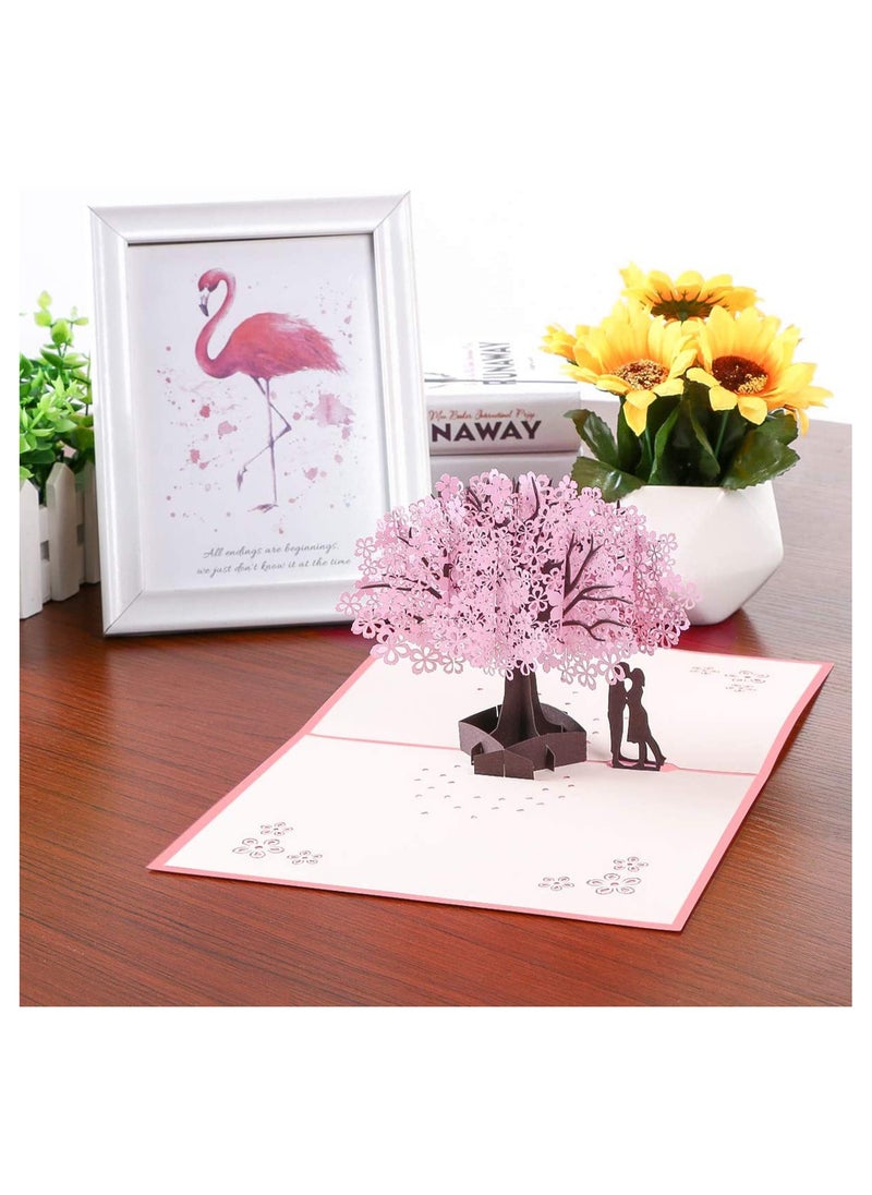 Generic 3D Pop-Up Wedding Anniversary Card with Romantic Lovers Beneath a Cherry Blossom Tree for Special Occasions  - Image 4