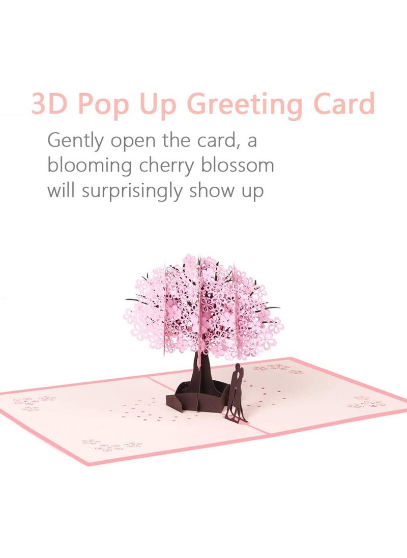 Generic 3D Pop-Up Wedding Anniversary Card with Romantic Lovers Beneath a Cherry Blossom Tree for Special Occasions  - Image 3