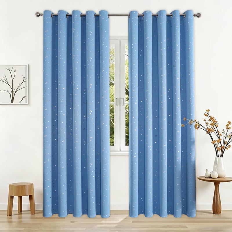 Pink Color Silver Stamped Printed Blackout Curtains Creative Star Pattern Design Top Metal Grommet Sun Filtering Privacy Room Darkening Curtain 59W X 98L Inch For Living Room Bedroom Study Decoration - Image 1