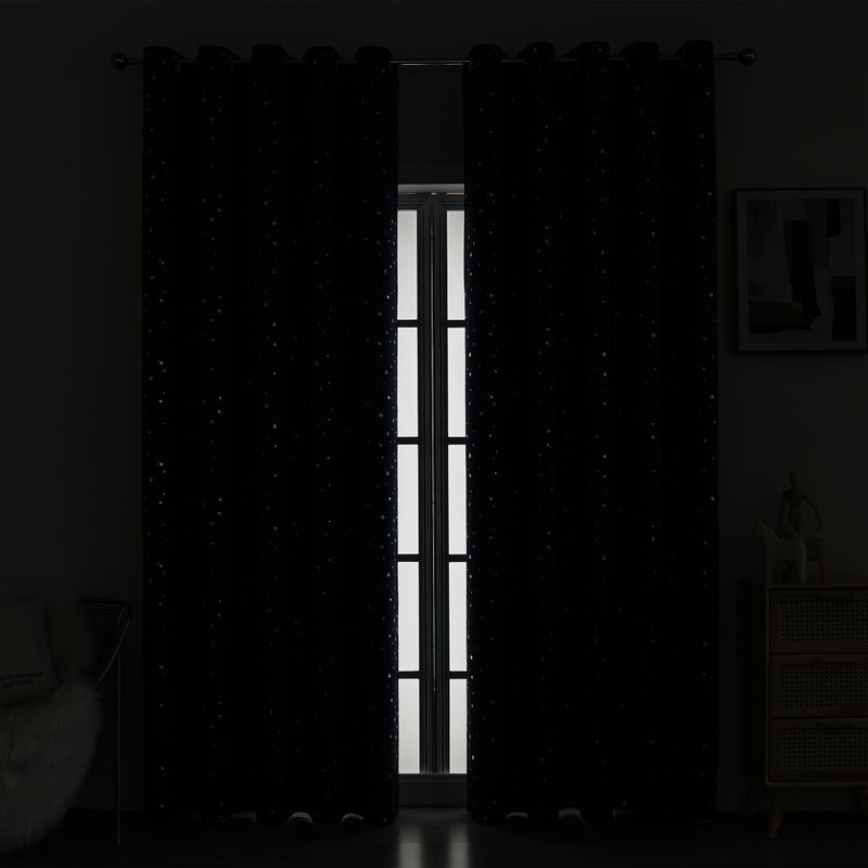 Pink Color Silver Stamped Printed Blackout Curtains Creative Star Pattern Design Top Metal Grommet Sun Filtering Privacy Room Darkening Curtain 59W X 98L Inch For Living Room Bedroom Study Decoration - Image 2