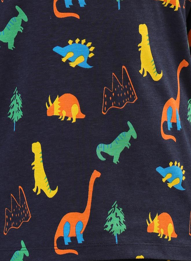 Anthrilo Boys Navy Blue All-Over Dinosaur Print Long Sleeve T-Shirt and Pyjama Set - Image 4