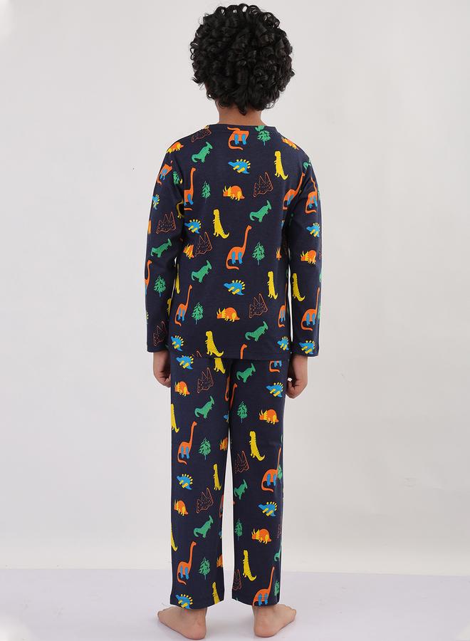 Anthrilo Boys Navy Blue All-Over Dinosaur Print Long Sleeve T-Shirt and Pyjama Set - Image 3