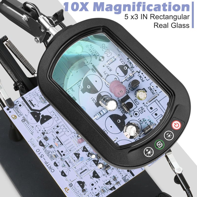 Drdefi Helping Hands Soldering Station, 10X Square Magnifying Glass with Light and Stand, 4 Magnetic Third Hands Soldering Tool, PCB Holder Solder Magnifier Desk Lamp for Soldering Electronic Repair - Image 2
