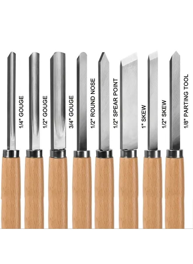 8pcs High Speed Steel Woodturning Lathe Chisel Set With Skew Spear Parting Round Nose Gouge - Image 4