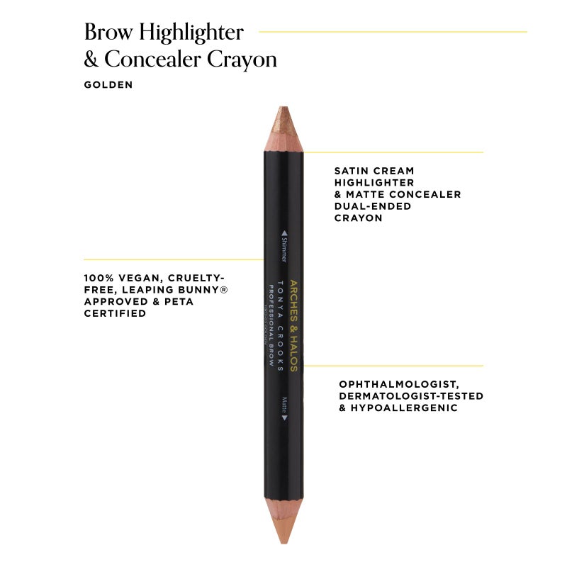 Arches & Halos Brow Highlighting and Concealer Crayon - Golden - Shaping and Shimmer Eyebrow Stick and Highlighter Duo - Soft, Ultra Creamy Formula - Define, and Sculpt for Sharp Brows - 0.176 oz - Image 2