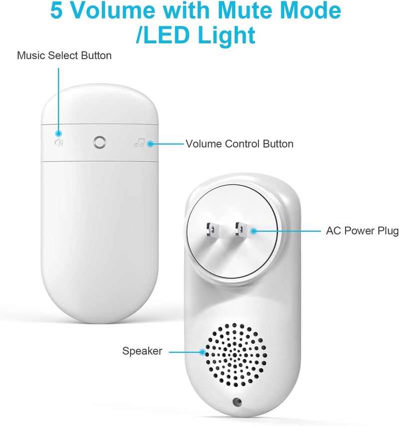 SECRUI Wireless Doorbell, Door bell Over 1000ft Coverage with 2 Plug-In Receivers, Waterproof Push button, 52 Chimes, 110dB loud Sound and Colorful LED Flash - Image 5