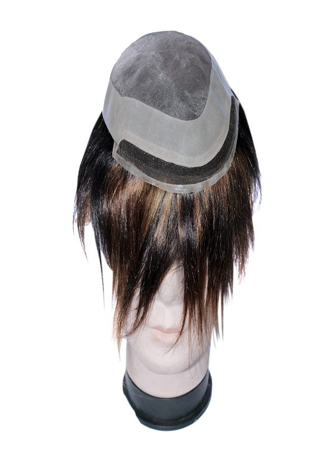 Glan Full Head Men Hair Wig Front Lace Human Hair Patch Toupee For Men And Boys (Dark Brown With Highlighter) (10x7) - Image 5
