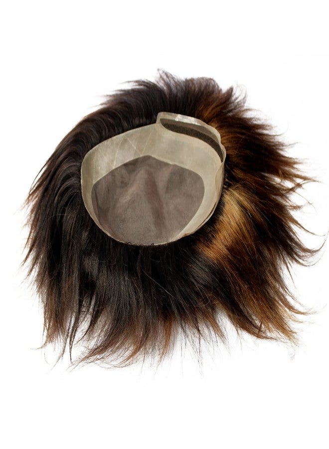 Glan Full Head Men Hair Wig Front Lace Human Hair Patch Toupee For Men And Boys (Dark Brown With Highlighter) (10x7) - Image 4