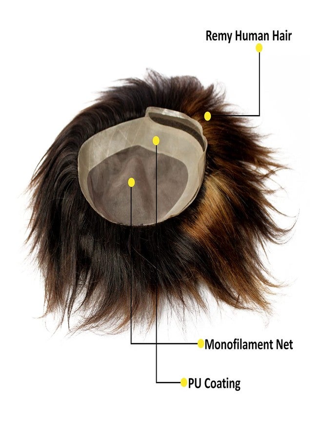Glan Full Head Men Hair Wig Front Lace Human Hair Patch Toupee For Men And Boys (Dark Brown With Highlighter) (10x7) - Image 3