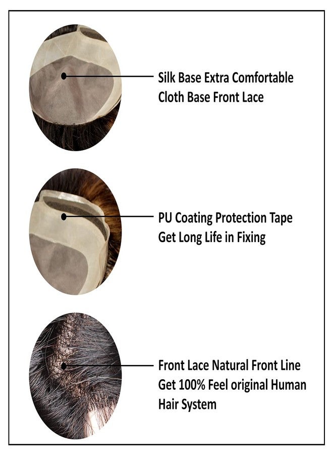 Glan Full Head Men Hair Wig Front Lace Human Hair Patch Toupee For Men And Boys (Dark Brown With Highlighter) (10x7) - Image 1
