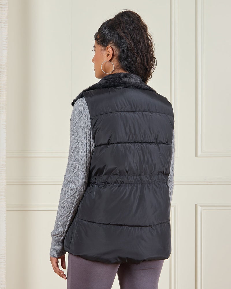 REDTAG Women Black Plain Padded Vest Jacket - Image 3