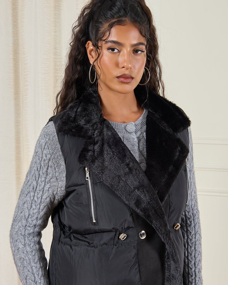 REDTAG Women Black Plain Padded Vest Jacket - Image 4
