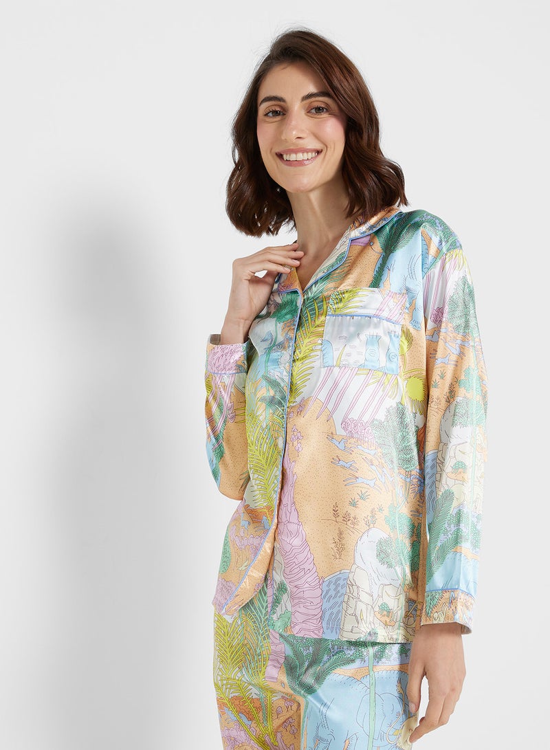 Ginger Satin Floral Print Shirt & Pyjama Set - Image 3