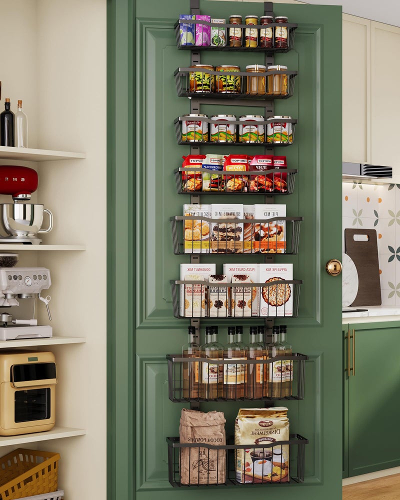 Eastherry Over The Door Organizer8Tier Over The Door Pantry Organizer with Adjustable BasketsMetal Hanging Pantry Organizers and Storage for Kitchen Back of Door Seasoning Rack Black