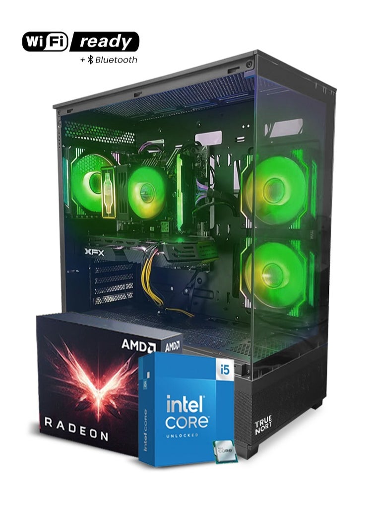 تروينورت - "إكسو هورايزون بي سي للألعاب، معالج إنتل كور i5-10400F / بطاقة رسومات RX580 بسعة 8 جيجابايت / ذاكرة عشوائية 8 جيجابايت / قرص صلب SSD بسعة 256 جيجابايت + HDD بسعة 1 تيرابايت / جاهز للواي فاي و البلوتوث / هيكل زجاجي RGB بزاوية 270° من TrueNort TN-19 باللون الأسود / نظام ويندوز 11 برو - Image 1