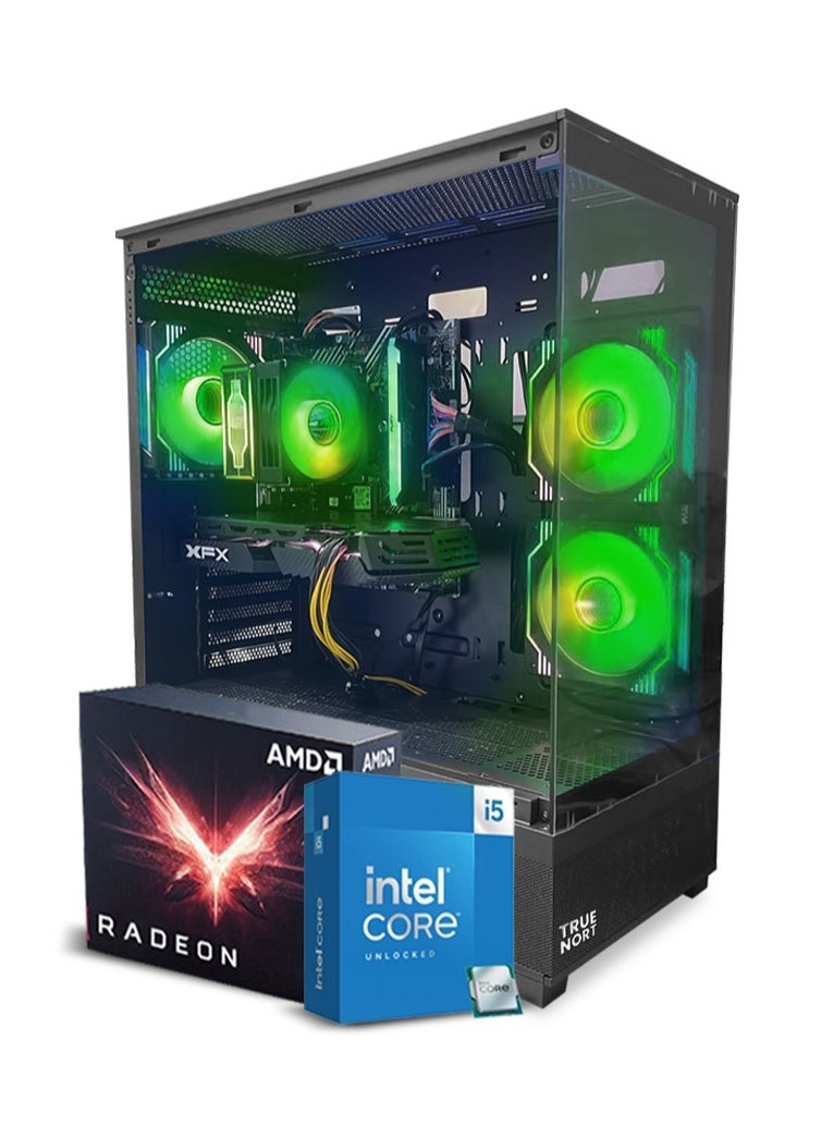 تروينورت - "إكسو هورايزون بي سي للألعاب، معالج إنتل كور i5-10400F / بطاقة رسومات RX580 بسعة 8 جيجابايت / ذاكرة عشوائية 8 جيجابايت / قرص صلب SSD بسعة 256 جيجابايت + HDD بسعة 1 تيرابايت / جاهز للواي فاي و البلوتوث / هيكل زجاجي RGB بزاوية 270° من TrueNort TN-19 باللون الأسود / نظام ويندوز 11 برو - Image 1