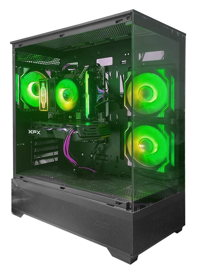 تروينورت - "إكسو هورايزون بي سي للألعاب، معالج إنتل كور i5-10400F / بطاقة رسومات RX580 بسعة 8 جيجابايت / ذاكرة عشوائية 8 جيجابايت / قرص صلب SSD بسعة 256 جيجابايت + HDD بسعة 1 تيرابايت / جاهز للواي فاي و البلوتوث / هيكل زجاجي RGB بزاوية 270° من TrueNort TN-19 باللون الأسود / نظام ويندوز 11 برو - Image 1