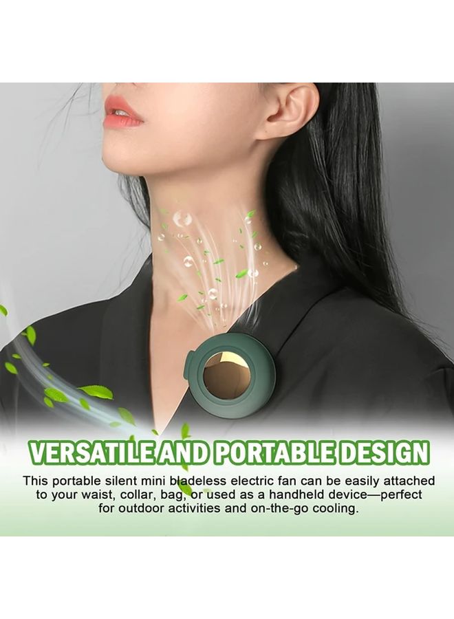 Green Portable Bladeless Silent Fan 3 Speed USB 900mAh Battery 360 Rotatable Cooler - Image 4