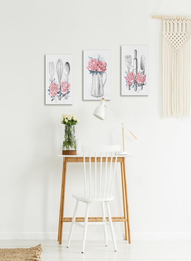 Visual Art Decor Kitchen Art Pink Kitchen Decor Painting Framed Ready to Hang 12x16inchx3Pieces (Pink) - Image 2