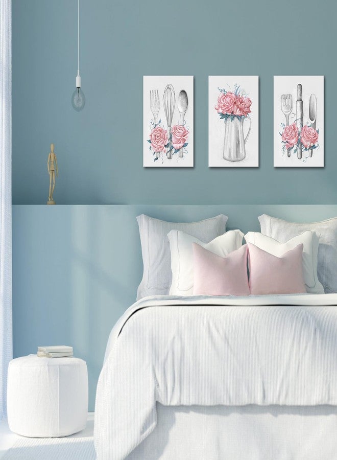 Visual Art Decor Kitchen Art Pink Kitchen Decor Painting Framed Ready to Hang 12x16inchx3Pieces (Pink) - Image 4
