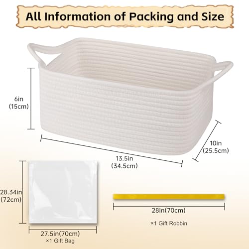 OIAHOMY Woven Basket, Gift Basket Empty with Gift Bags and Ribbons, Rope Baskets for Baby Showers,Halloween, Storage Baskets with Handles for Nursery, Pet Toy Organizer - White - Image 2