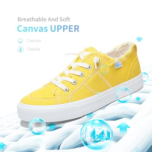 Obtaom Women's Play Fashion Sneaker Comfortable Canvas Slip on Shoes Washed Canvas Flats（Lemon Yellow US8） - Image 3