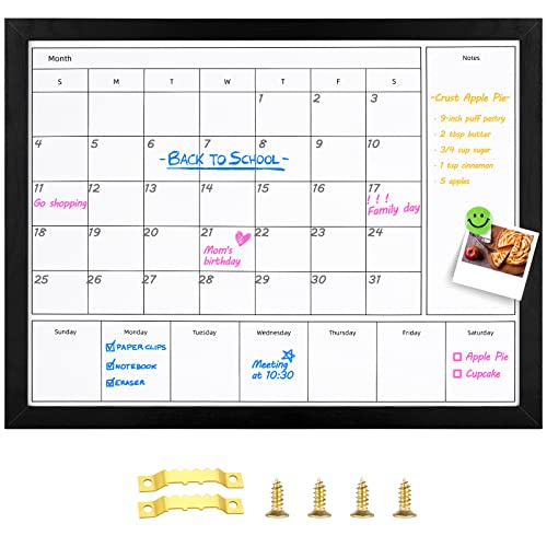 Aitakatta 3in1 Dry Erase Calendar for Wall 17x13 inches Magnetic Surface Monthly Weekly Planner Whiteboard Dry Erase Board with Black Wood Frame Hanging White Board CalendarYLZLBK4333 - Image 1