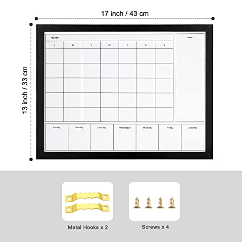 Aitakatta 3in1 Dry Erase Calendar for Wall 17x13 inches Magnetic Surface Monthly Weekly Planner Whiteboard Dry Erase Board with Black Wood Frame Hanging White Board CalendarYLZLBK4333 - Image 3