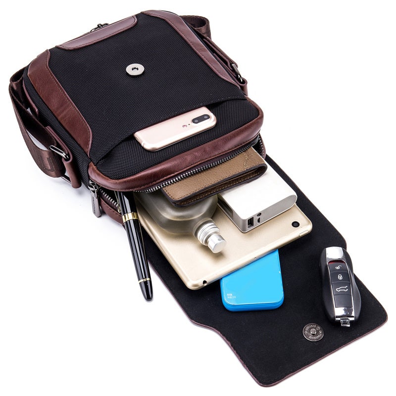 Leather Shoulder Bag: Coffee High-quality Leather Wear-resistant Cloth - Adjustable Strap Crossbody Bag for Daily Commuting Working Business Travel - Image 4