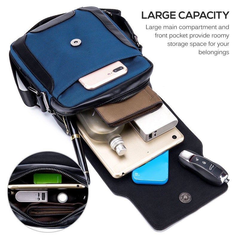 Leather Shoulder Bag: Coffee High-quality Leather Wear-resistant Cloth - Adjustable Strap Crossbody Bag for Daily Commuting Working Business Travel - Image 2