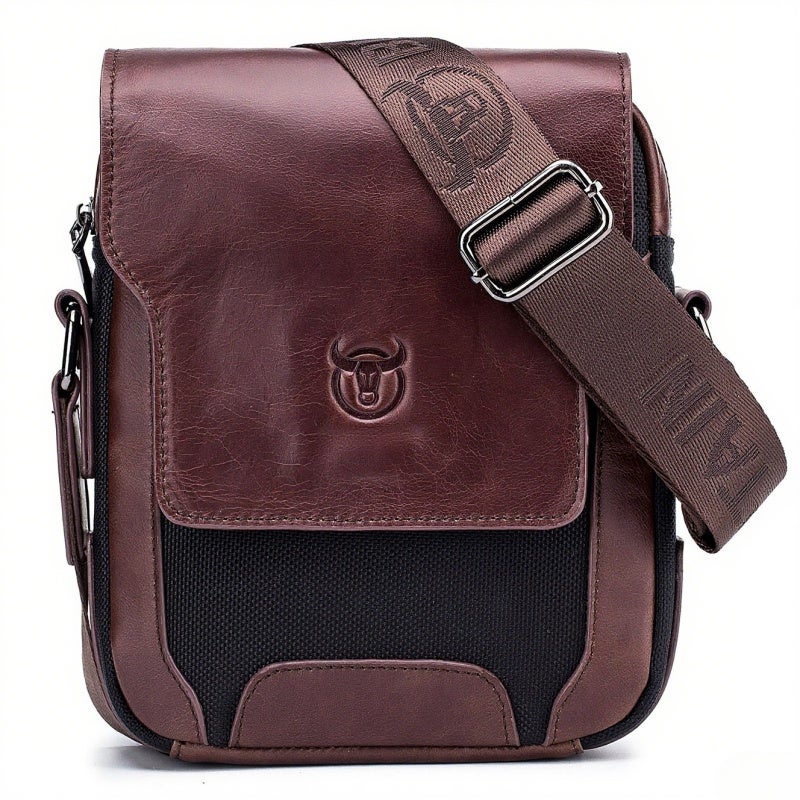 Leather Shoulder Bag: Coffee High-quality Leather Wear-resistant Cloth - Adjustable Strap Crossbody Bag for Daily Commuting Working Business Travel - Image 1
