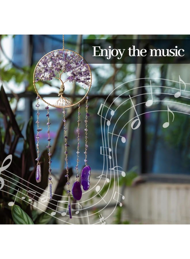 Dreamsum Purple Tree of Life Dream Catchers with Agate Pendant Natural Dream Catchers for Aunt Wall Decor Handmade Dreamcatcher Wall Hanging Ornament for Bedroom Living Room Home Decor - Image 5