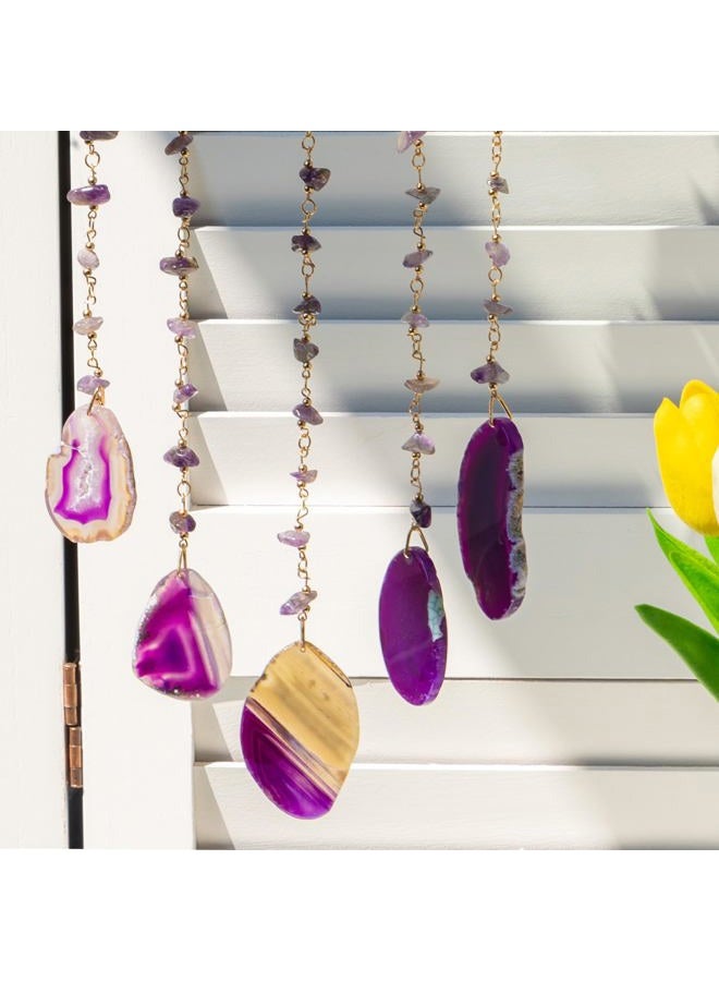 Dreamsum Purple Tree of Life Dream Catchers with Agate Pendant Natural Dream Catchers for Aunt Wall Decor Handmade Dreamcatcher Wall Hanging Ornament for Bedroom Living Room Home Decor - Image 4